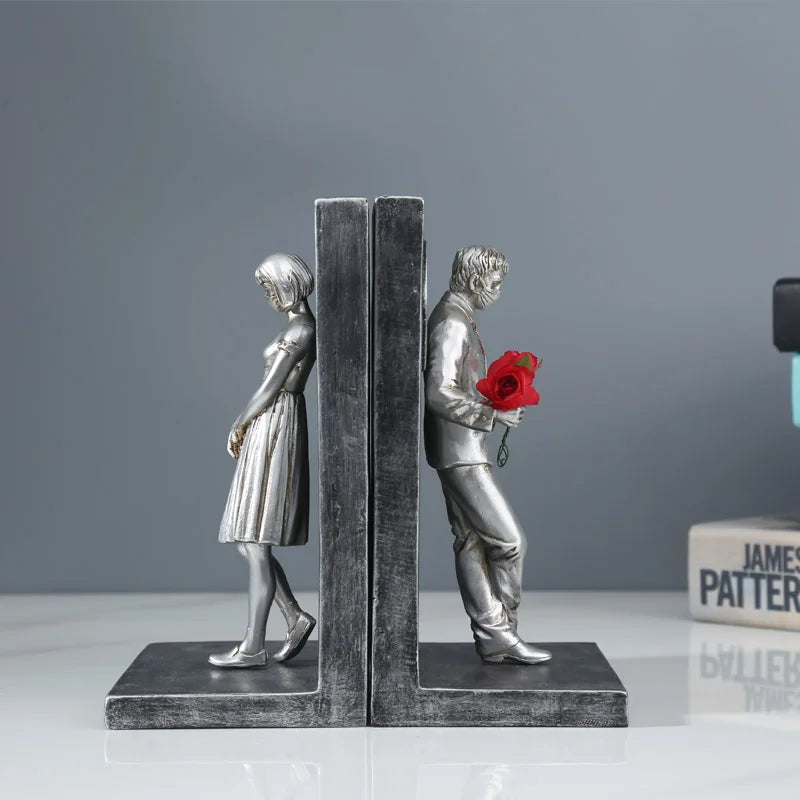 Silver book stand, man offering flowers.