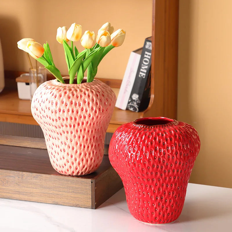 Strawberry Ceramic Vase Home Decor