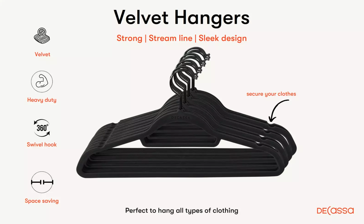 Premium Velvet Hangers Non Slip Flocked Pack of 150 Black