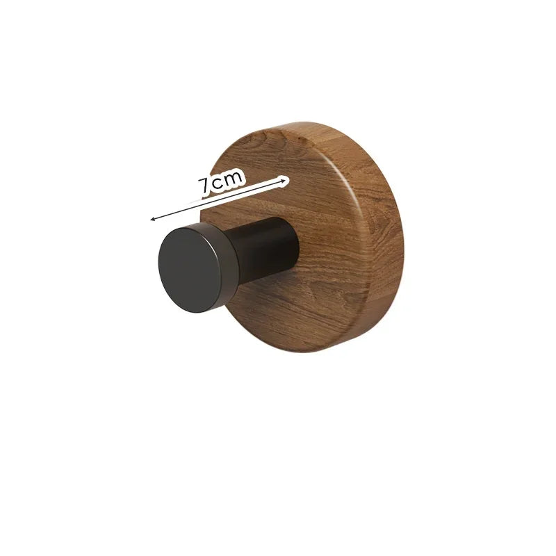Wooden coat hook with a gray knob, showing dimensions.
