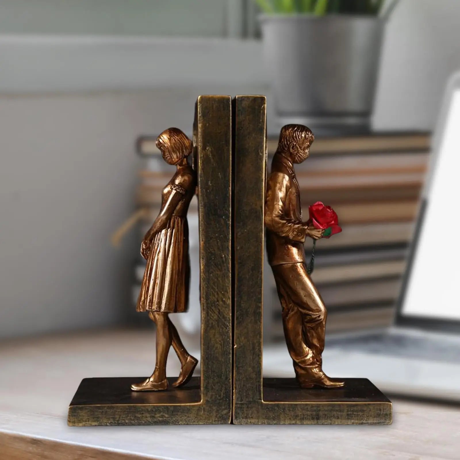 A light wood bookshelf organizer holding books, magazines, and other office supplies.