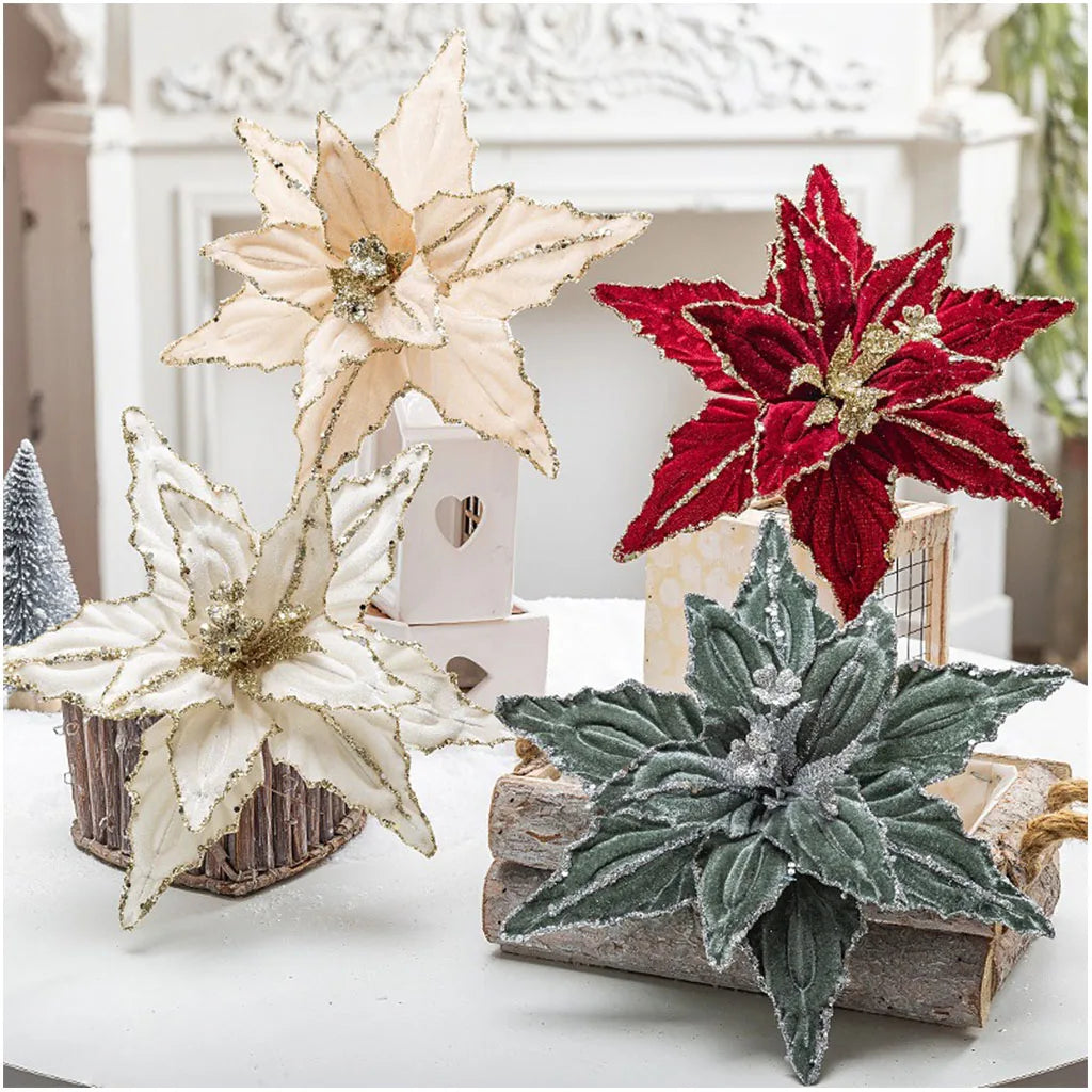 Artificial Poinsettia Flower Christmas Tree Decoration 26cm