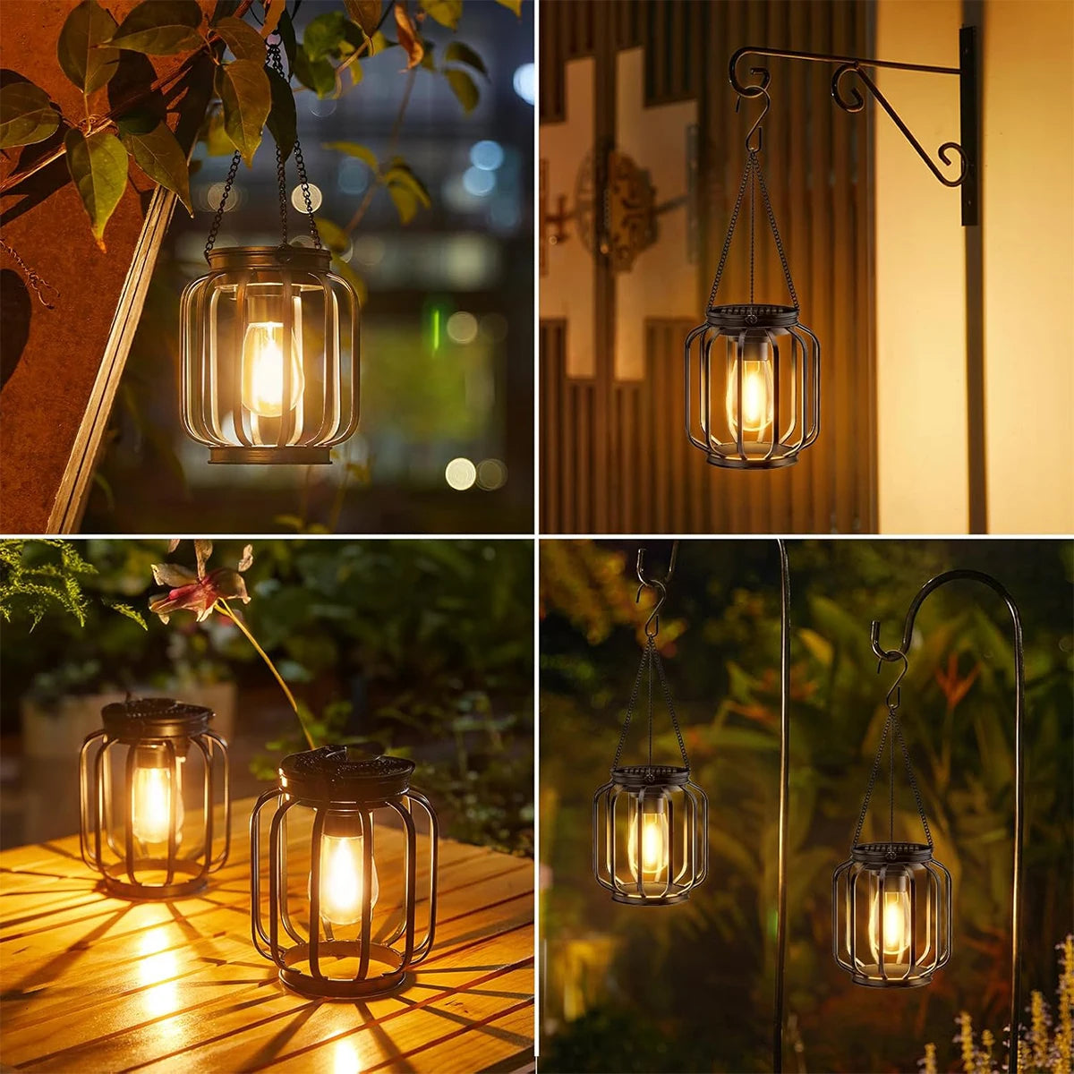 Outdoor setup featuring solar lanterns creating a cozy ambiance.