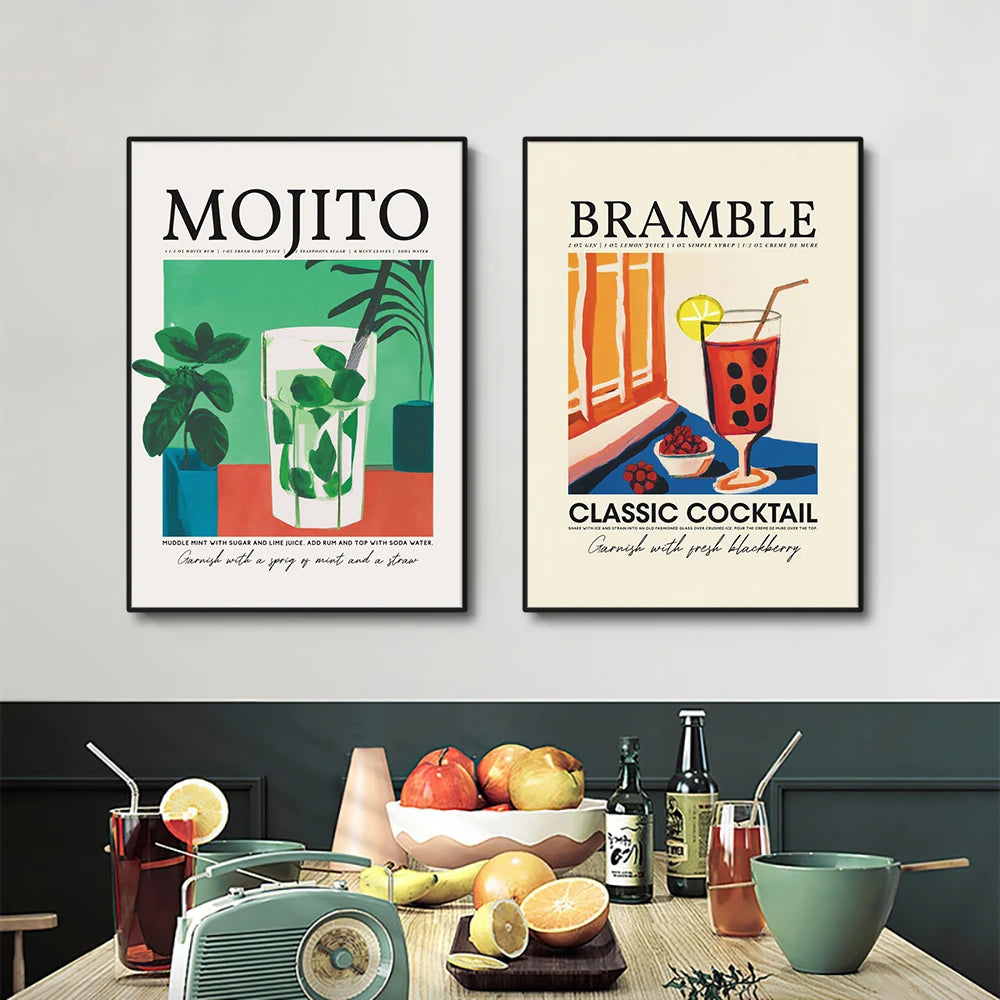 Frameless Retro Cocktail Canvas Poster