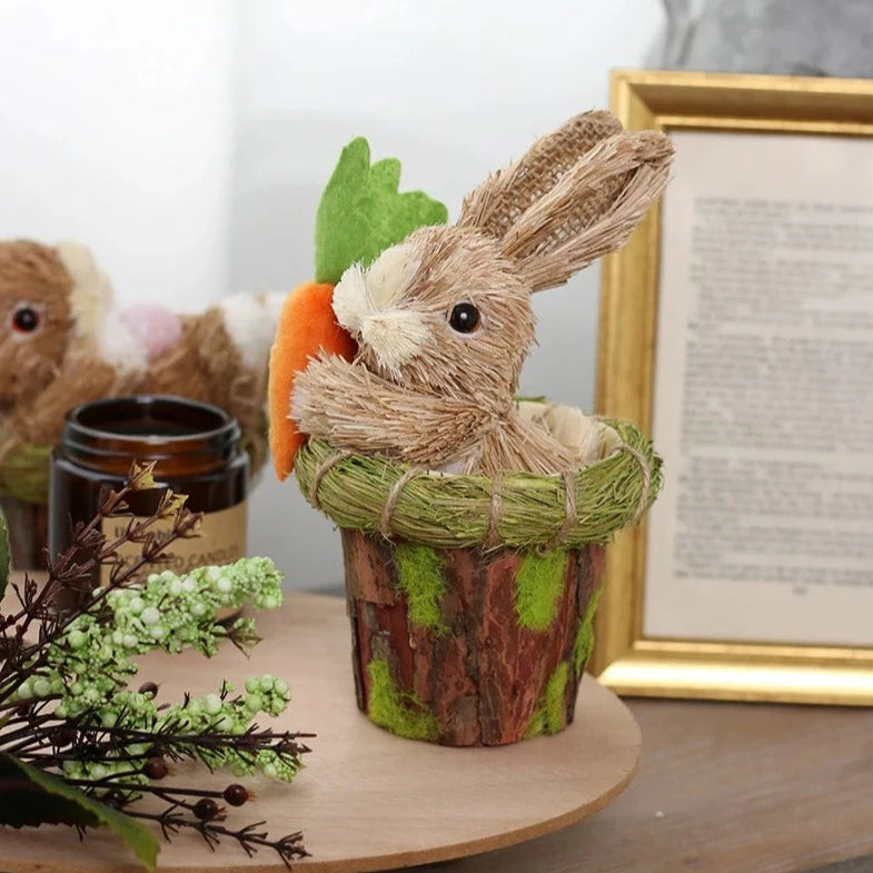 Straw Bunny in Flowerpot Easter Décor
