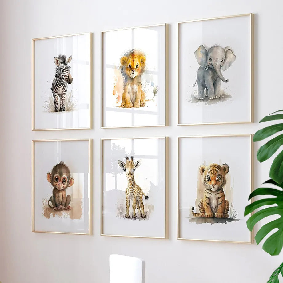 Cartoon Animal Watercolour Nursery Frameless Print