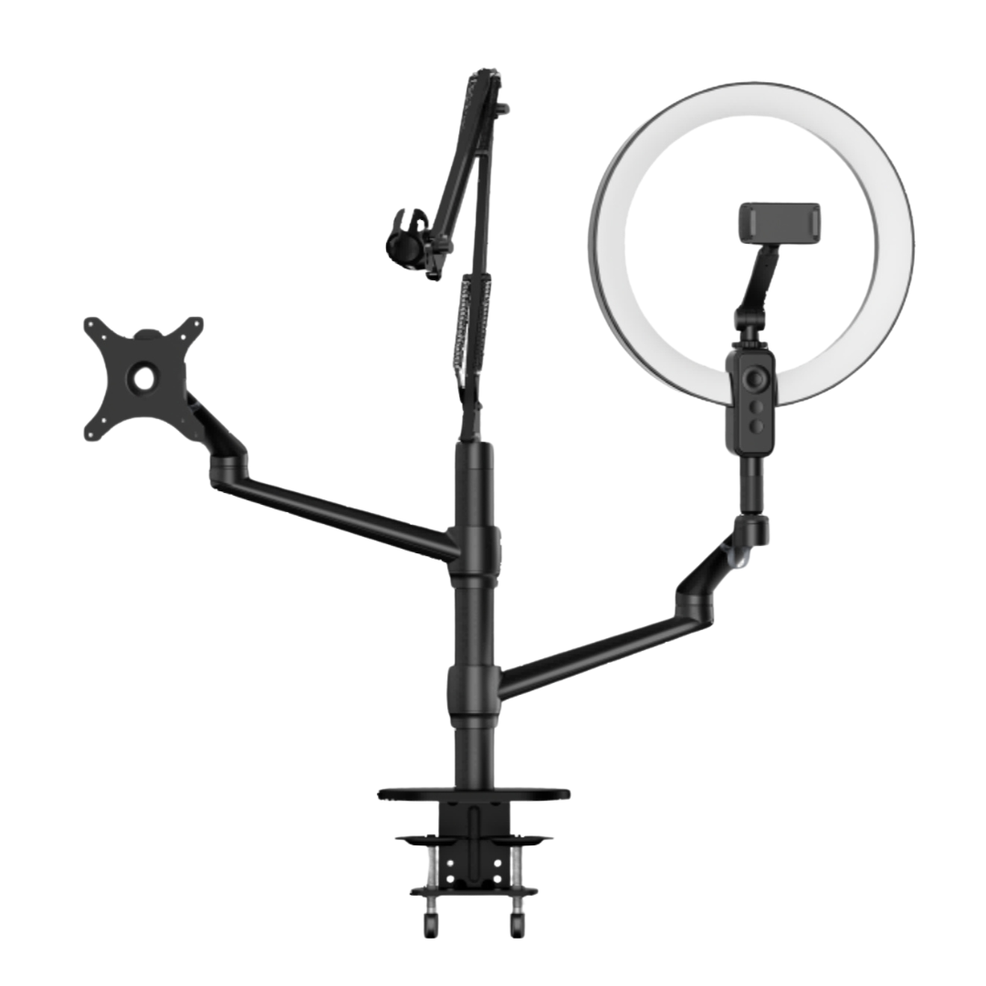 Live Stream LED Ring Light Desk Setup with Laptop, Computer, Phone and Microphone Attachment Desk Mount Bracket