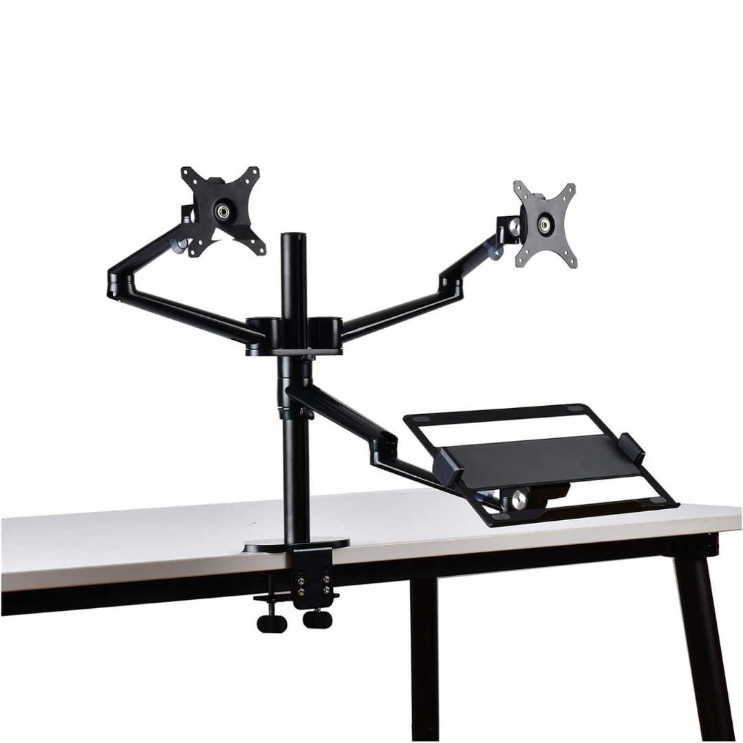 Dual Monitor Arm Mount with Laptop Stand Desk Mount Bracket Black