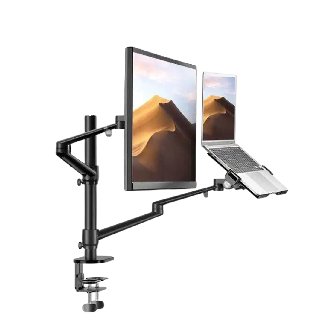 Dual Monitor Arm with LED Lamp Desk Mount Bracket Black